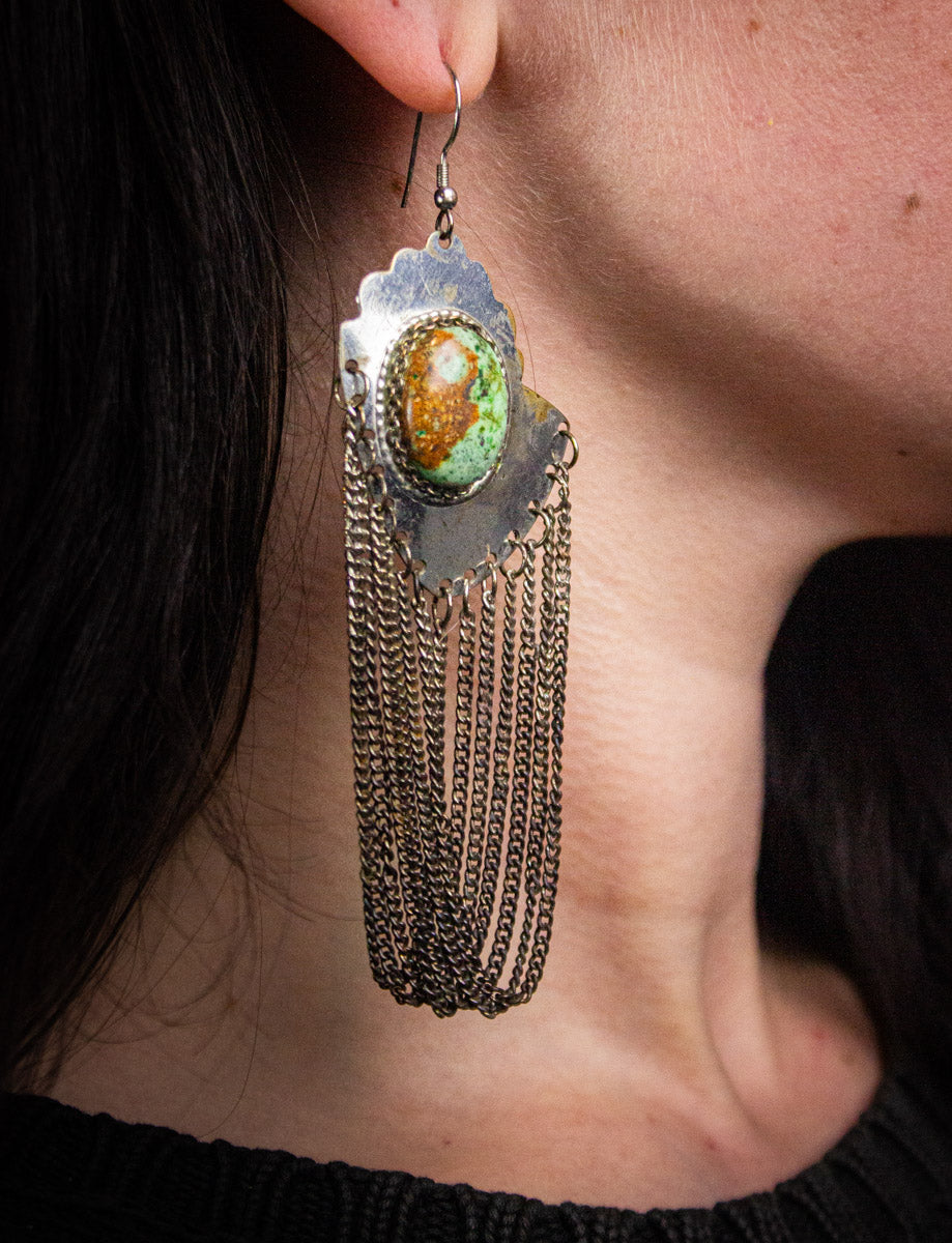 Vintage Sterling Silver Turquoise Chain Earrings