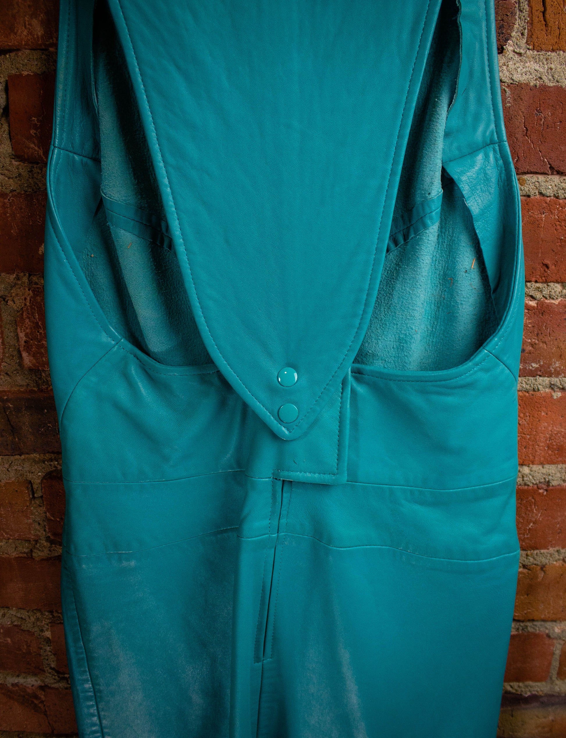 Vintage Michael Hoban For North Beach Turquoise Sleeveless Leather Dress S