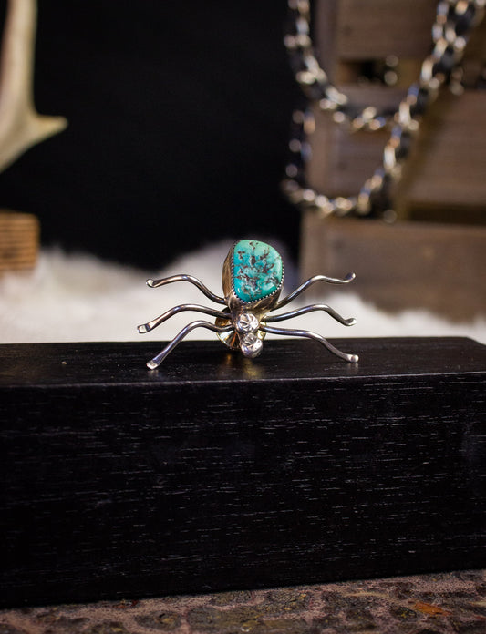 Vintage Sterling Silver Turquoise Spider Pin
