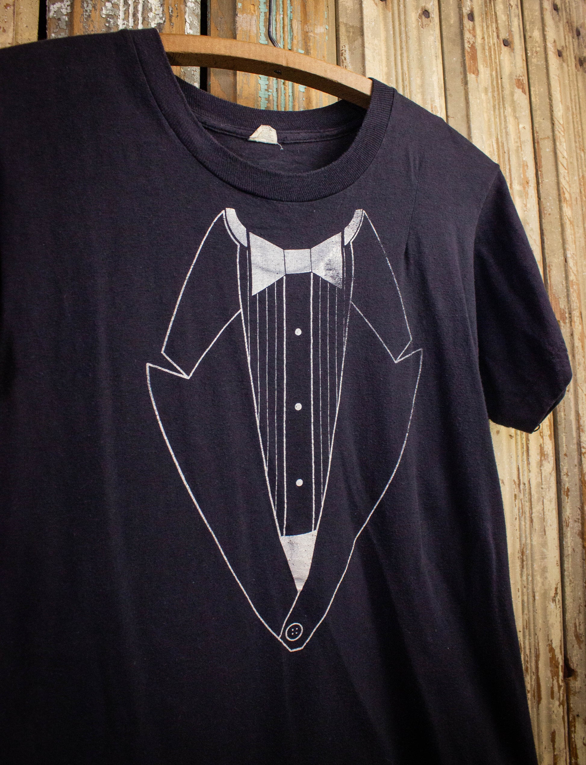 Vintage Tuxedo Print Graphic T Shirt 80s Black Small