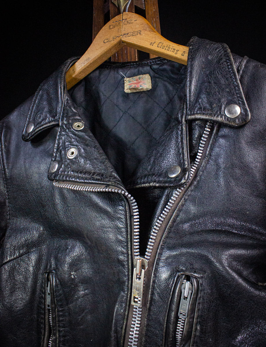 Vintage UK Fringe Black Leather Jacket 70s XS