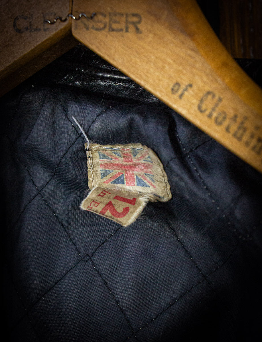 Vintage UK Fringe Black Leather Jacket 70s XS