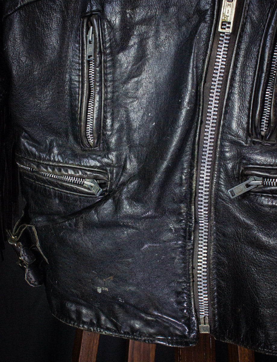 Vintage UK Fringe Black Leather Jacket 70s XS