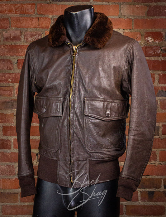 Vintage US Navy Brown G-1 Leather Bomber Jacket Medium