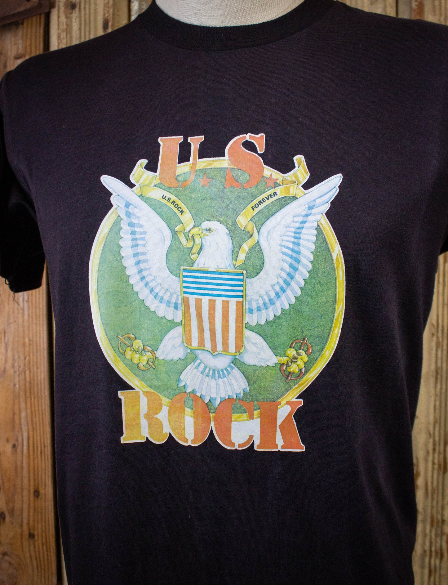 Vintage US Rock Iron On Graphic T Shirt 70s Black Large