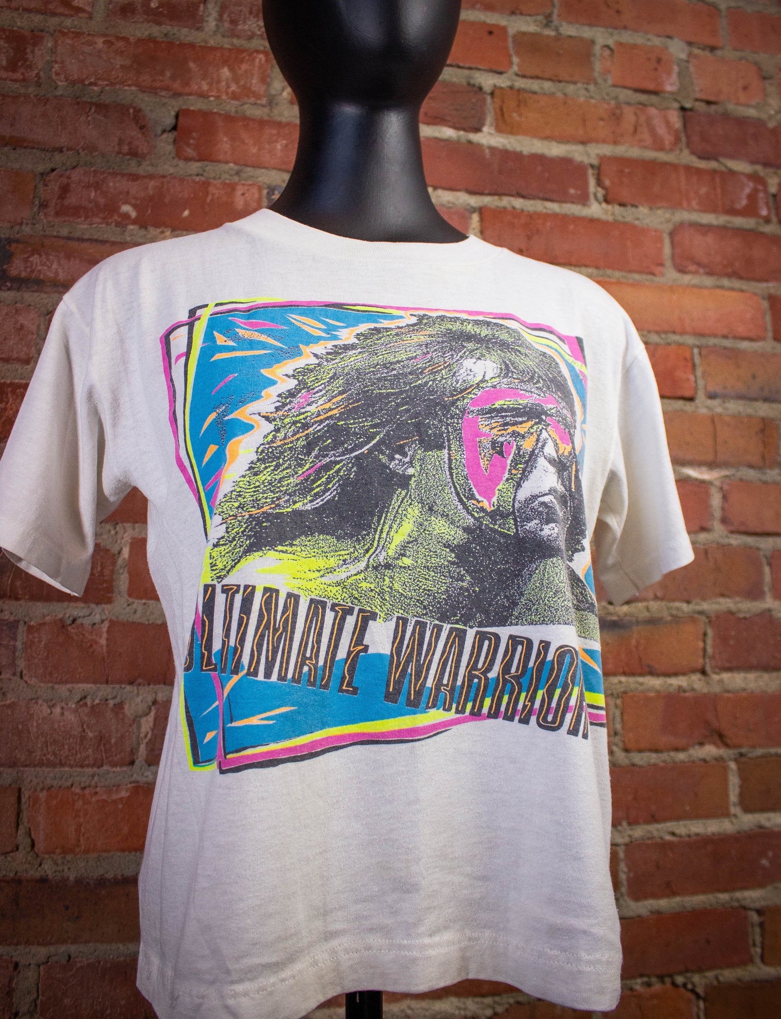 Vintage WWF Ultimate Warrior Graphic T Shirt 1990 White XS
