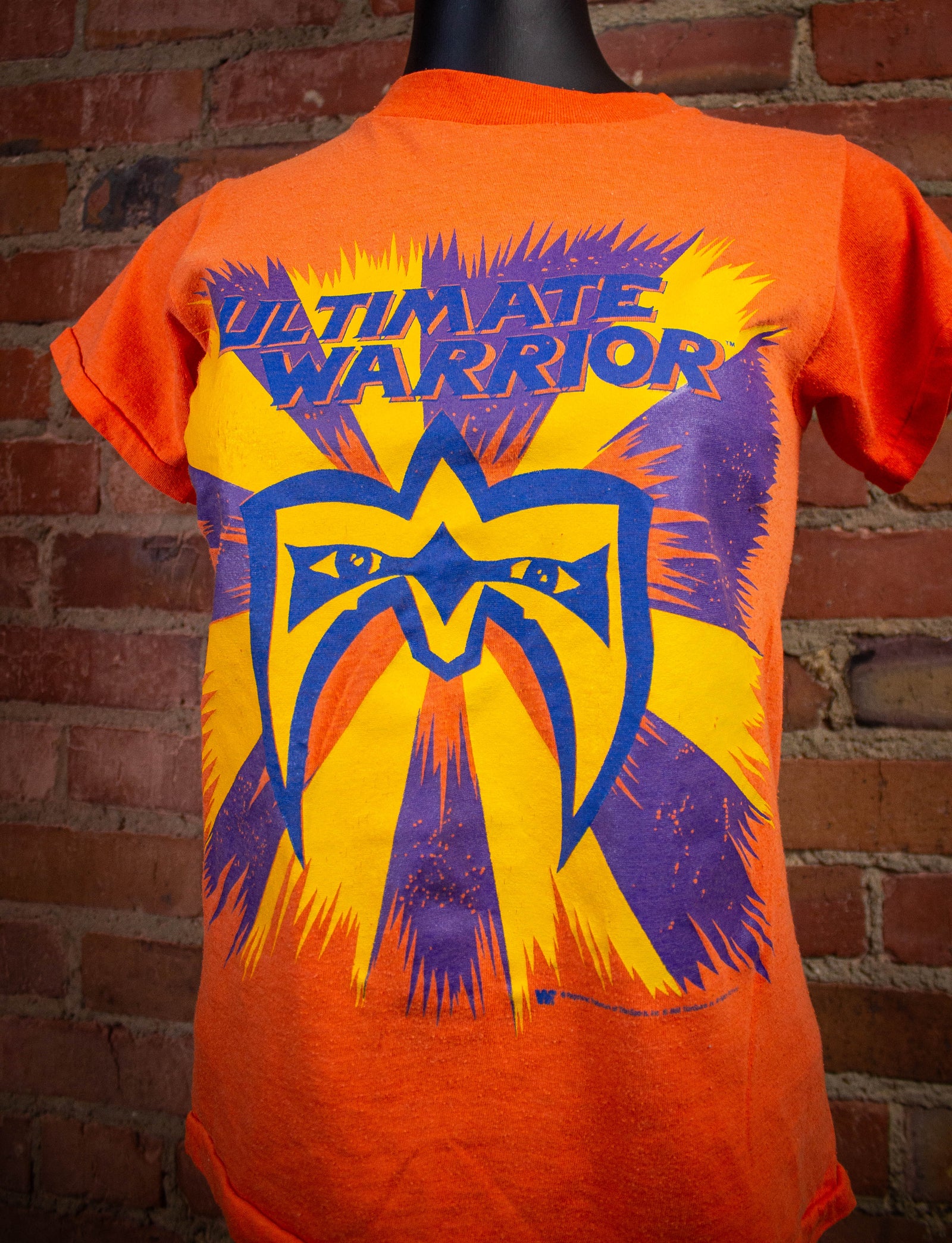 Vintage Ultimate Warrior WWF Graphic T Shirt 1988 Orange XS