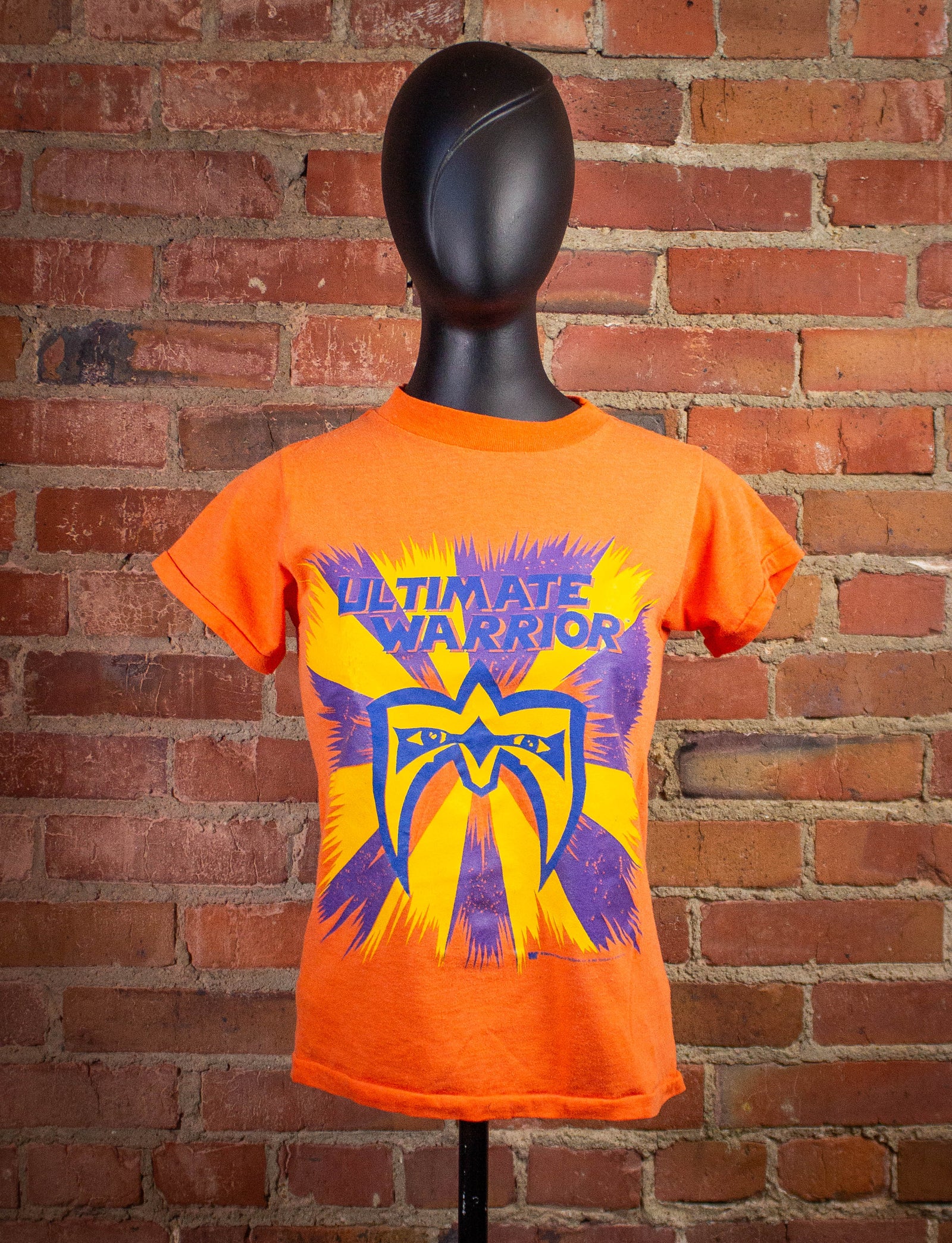 Vintage Ultimate Warrior WWF Graphic T Shirt 1988 Orange XS