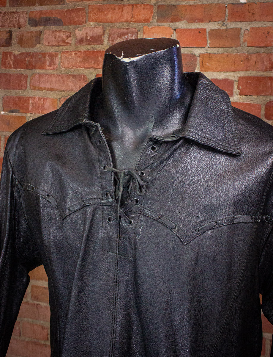Vintage Unik Black Leather Pullover 80s Large – Black Shag Vintage