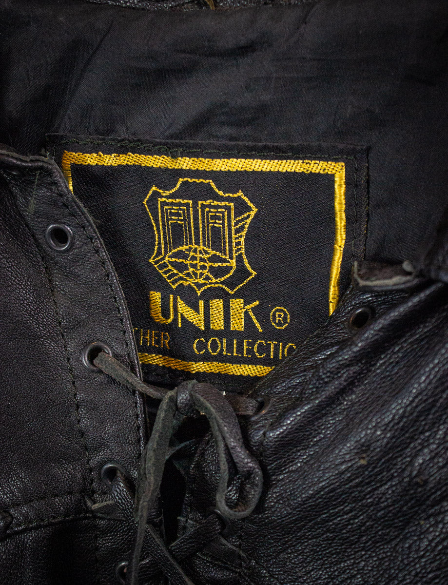 Vintage Unik Black Leather Pullover 80s Large