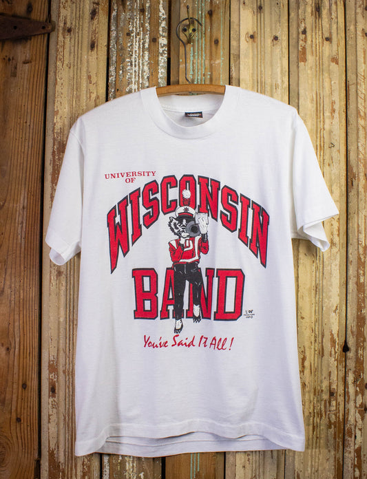 Vintage University of Wisconsin Marching Band Graphic T Shirt 1989 White Large