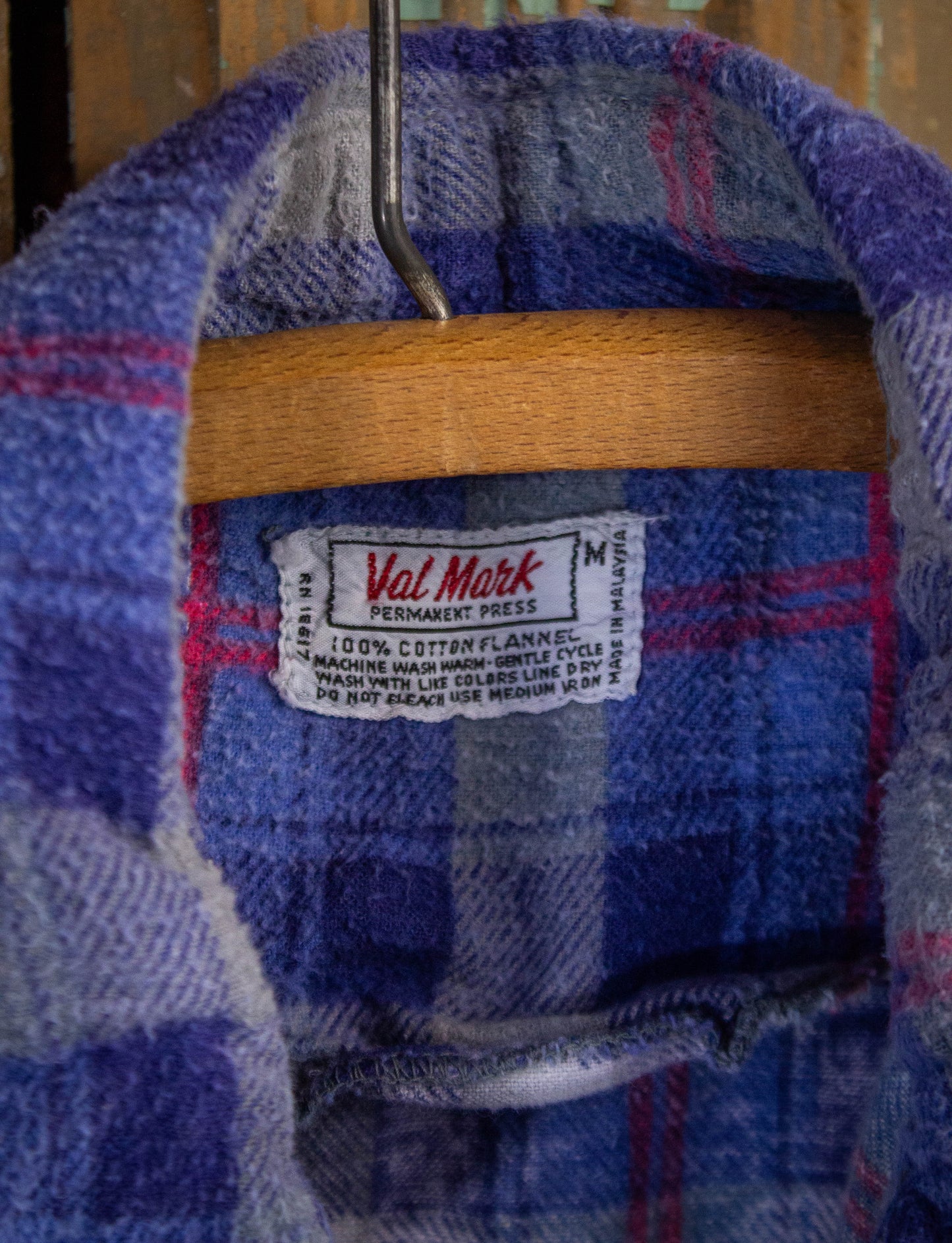 Vintage Val Mark Plaid Flannel Shirt Blue Medium