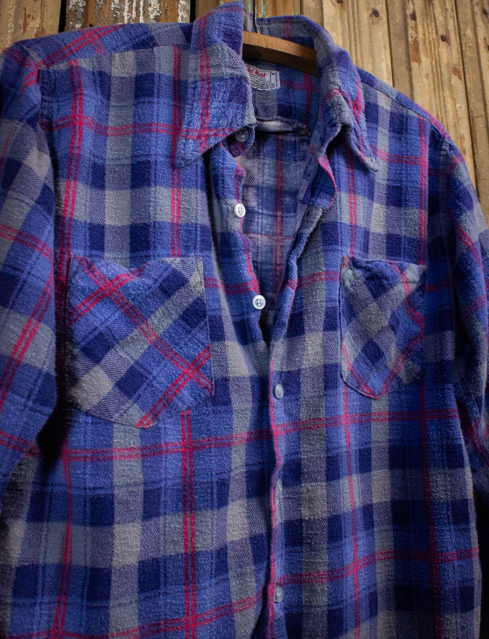 Vintage Val Mark Plaid Flannel Shirt Blue Medium