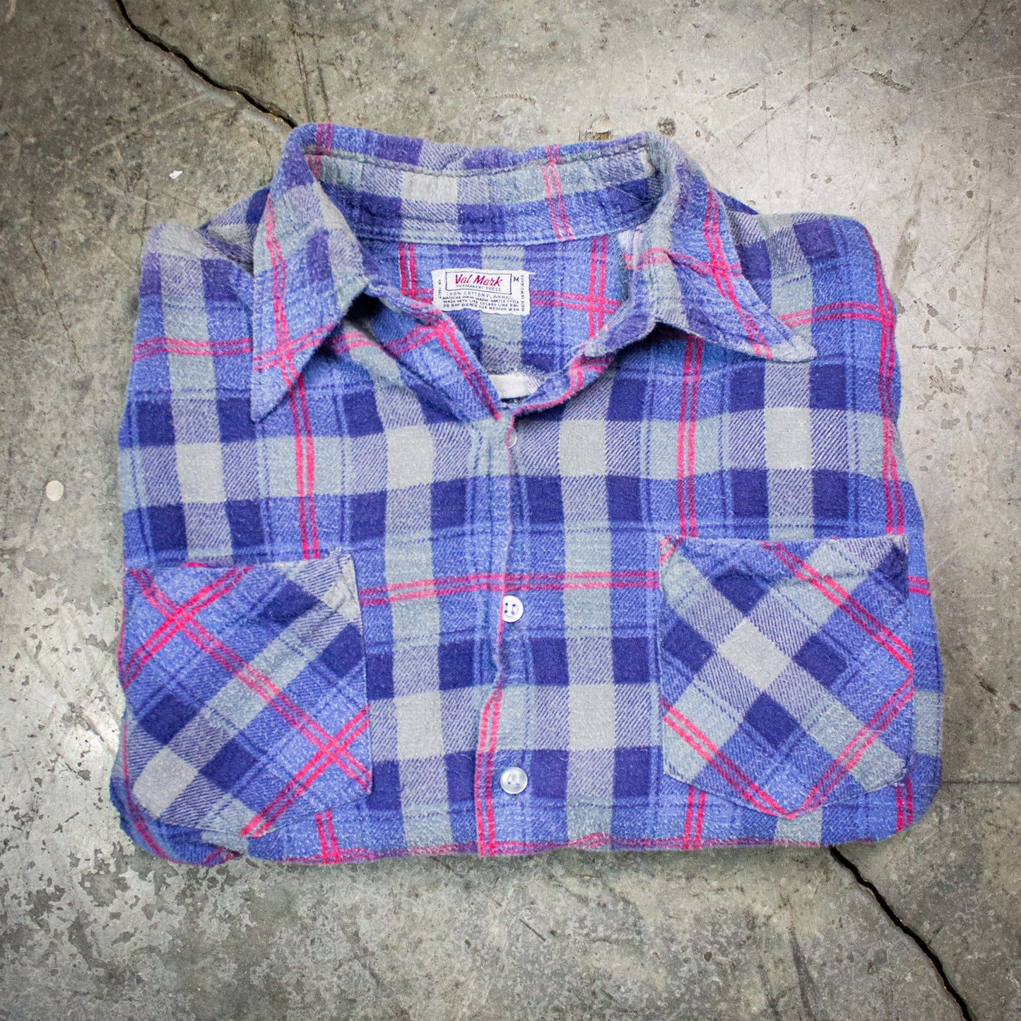 Vintage Val Mark Plaid Flannel Shirt Blue Medium