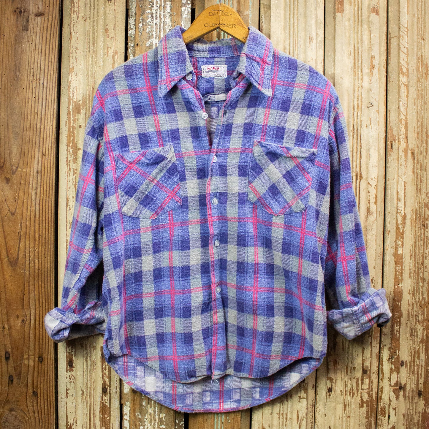 Vintage Val Mark Plaid Flannel Shirt Blue Medium