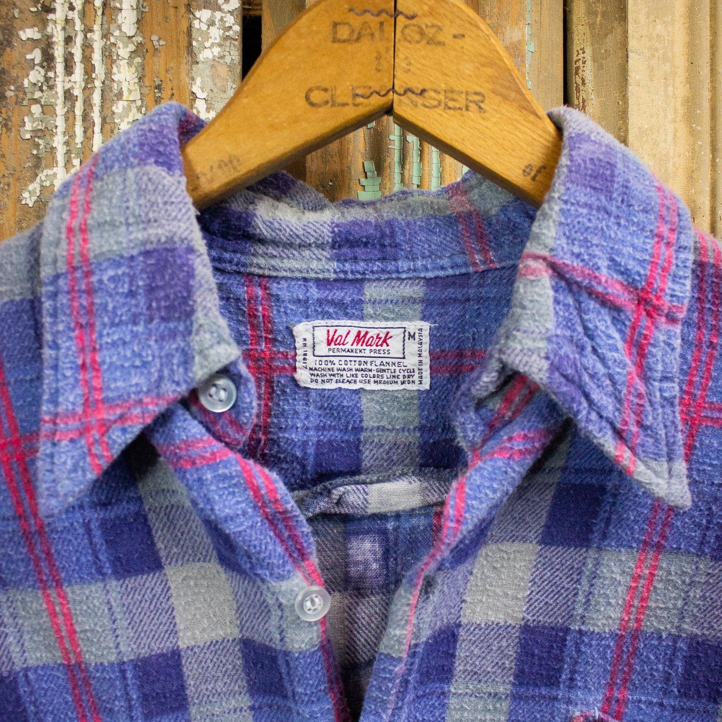 Vintage Val Mark Plaid Flannel Shirt Blue Medium