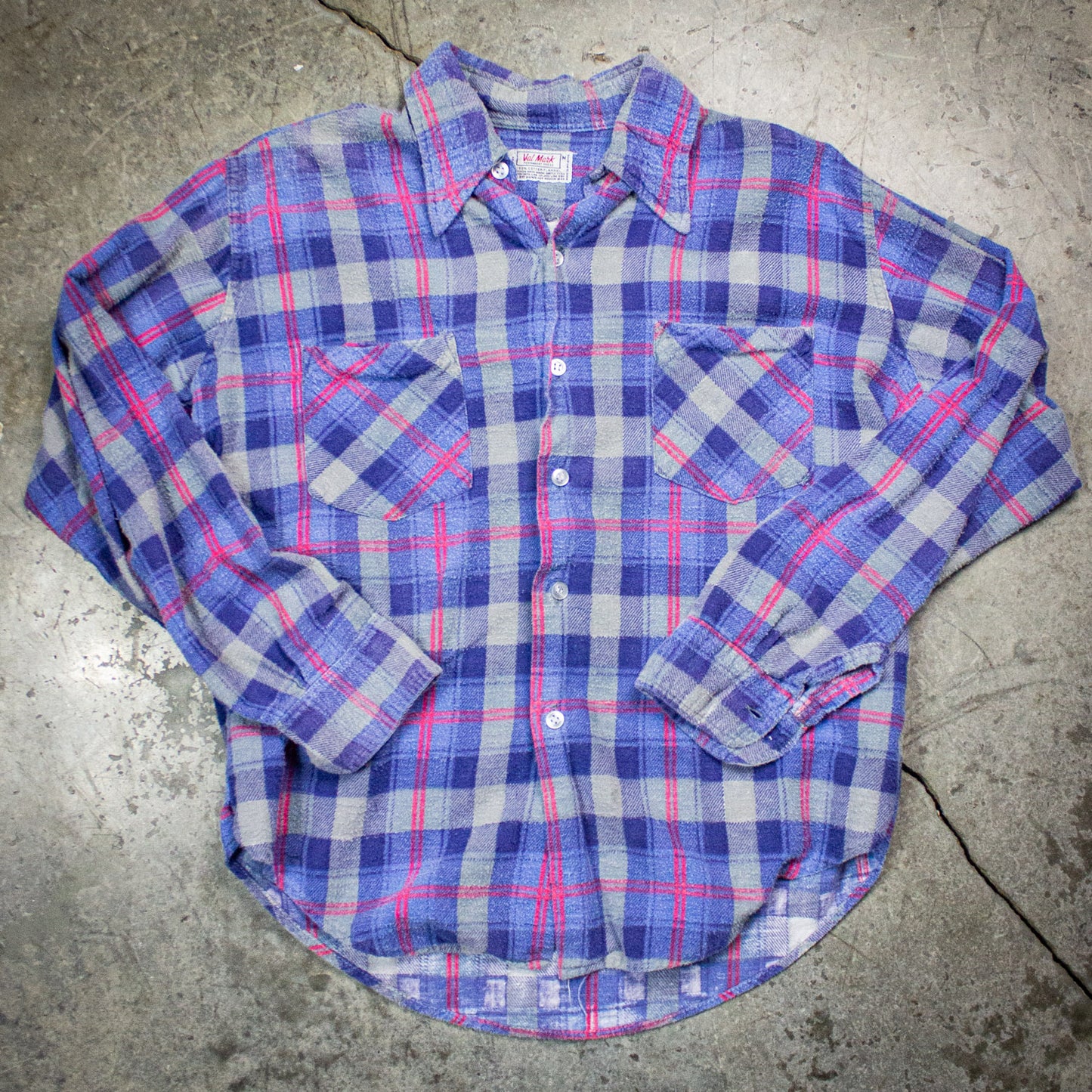 Vintage Val Mark Plaid Flannel Shirt Blue Medium