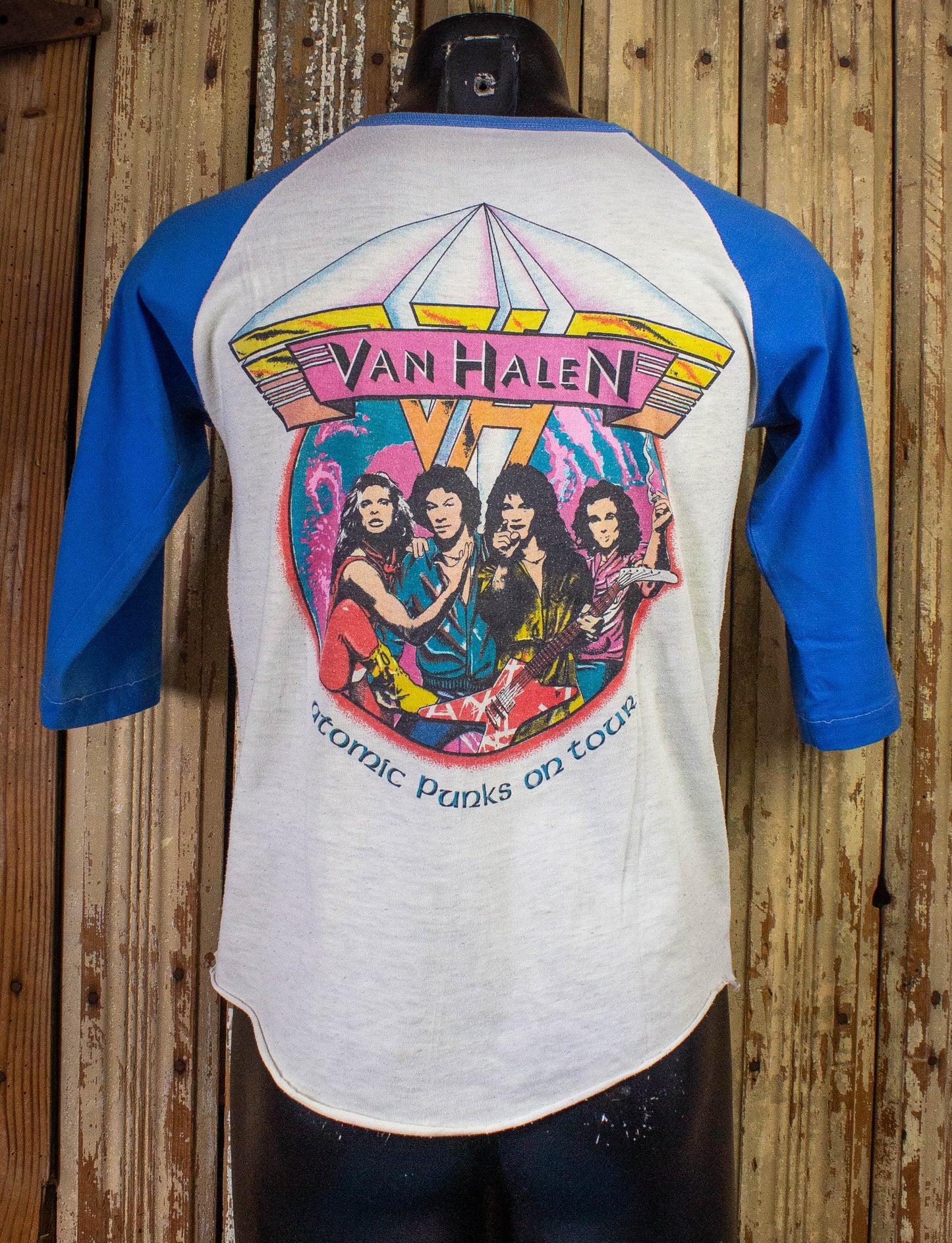 Vintage Van Halen Women and Children First Raglan Concert T Shirt 1980 White/Blue Medium