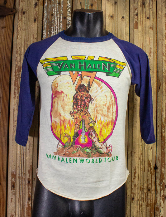 Vintage Van Halen World Tour Raglan Concert T Shirt 1979 White/Blue Small