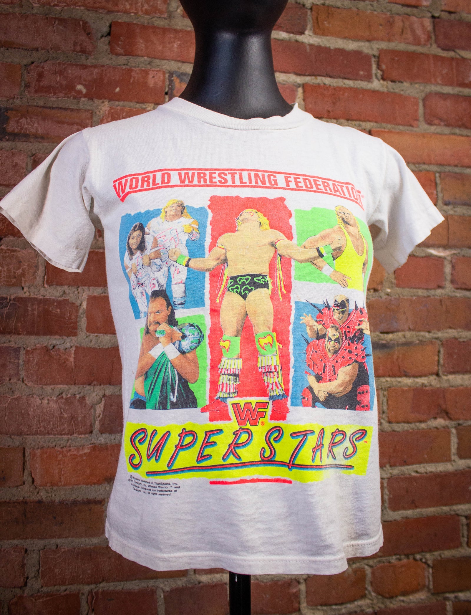 Vintage WWF Superstars Graphic T Shirt 1991 White XS