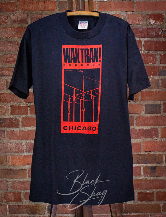 Vintage Wax Trax Records Chicago Graphic T Shirt 90s Black XL