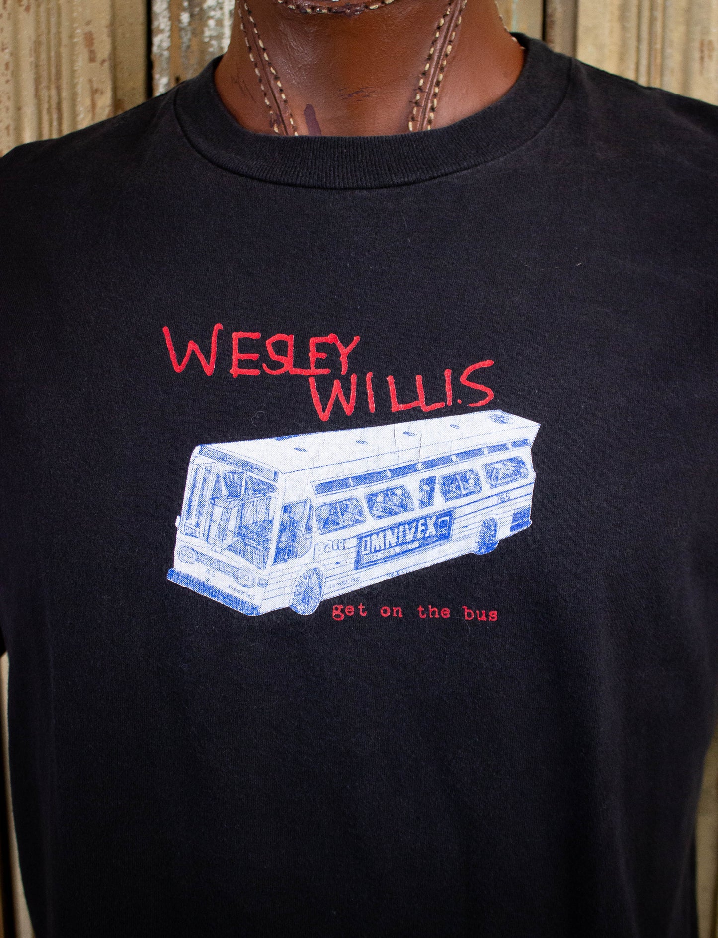 Vintage Wesley Willis Get On The Bus Concert T Shirt 90s Black XL