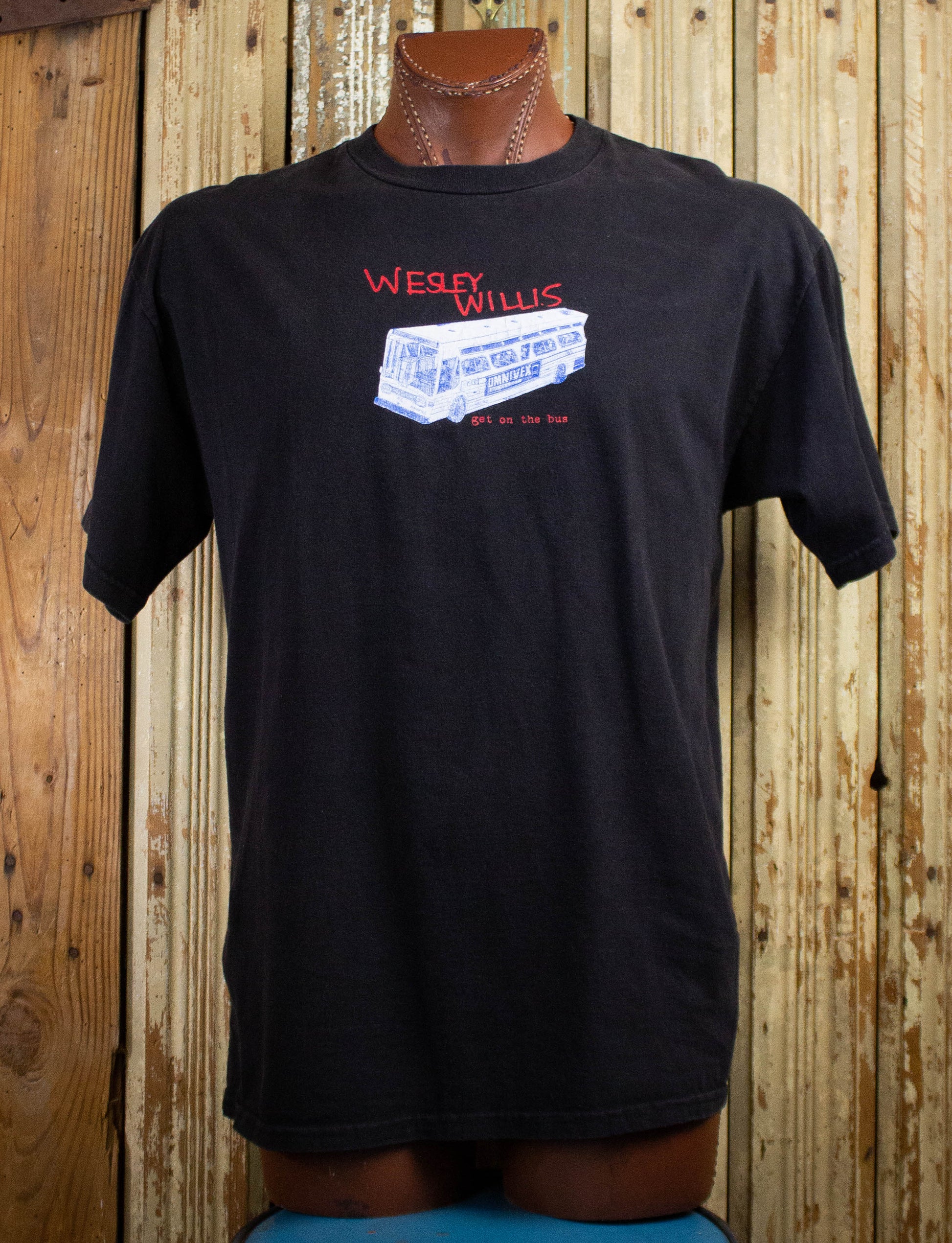 Vintage Wesley Willis Get On The Bus Concert T Shirt 90s Black XL