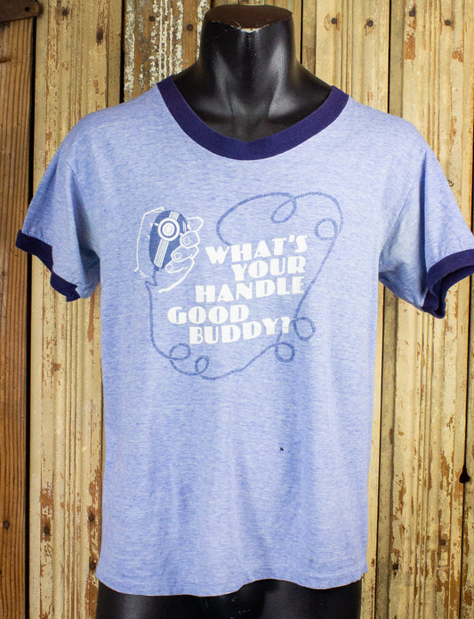 Vintage What's Your Handle Good Buddy Graphic Ringer T Shirt 80s Blue Large