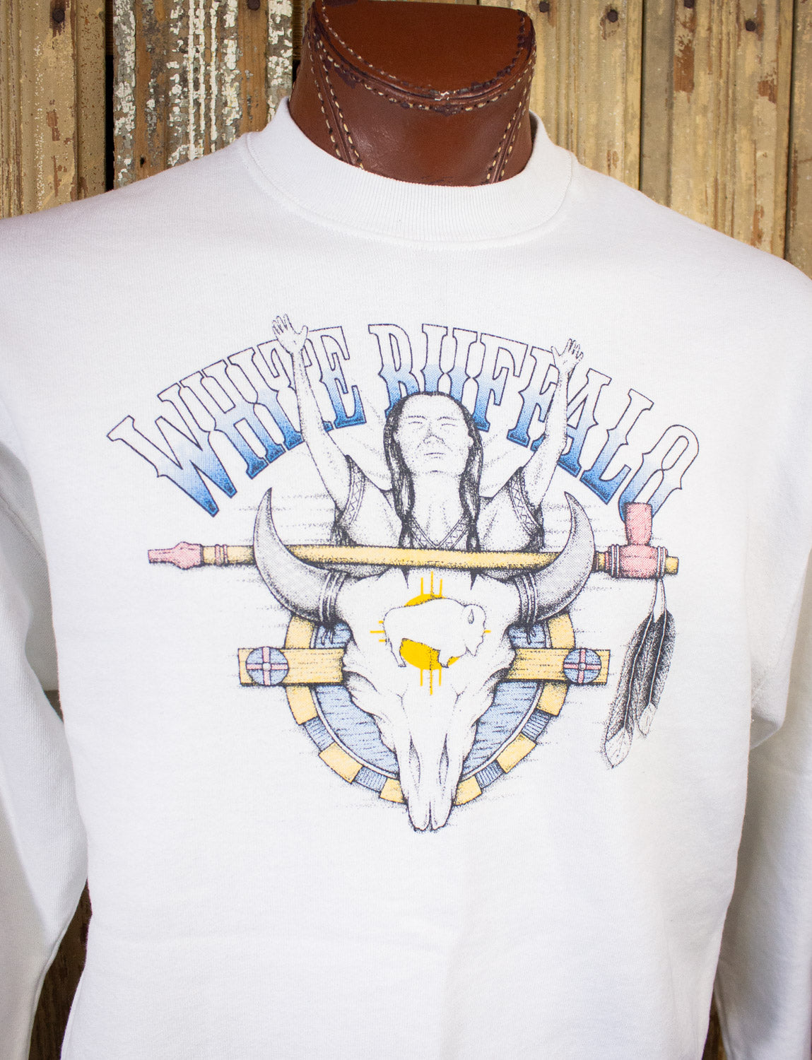 Vintage White Buffalo Sweatshirt 90s White Large