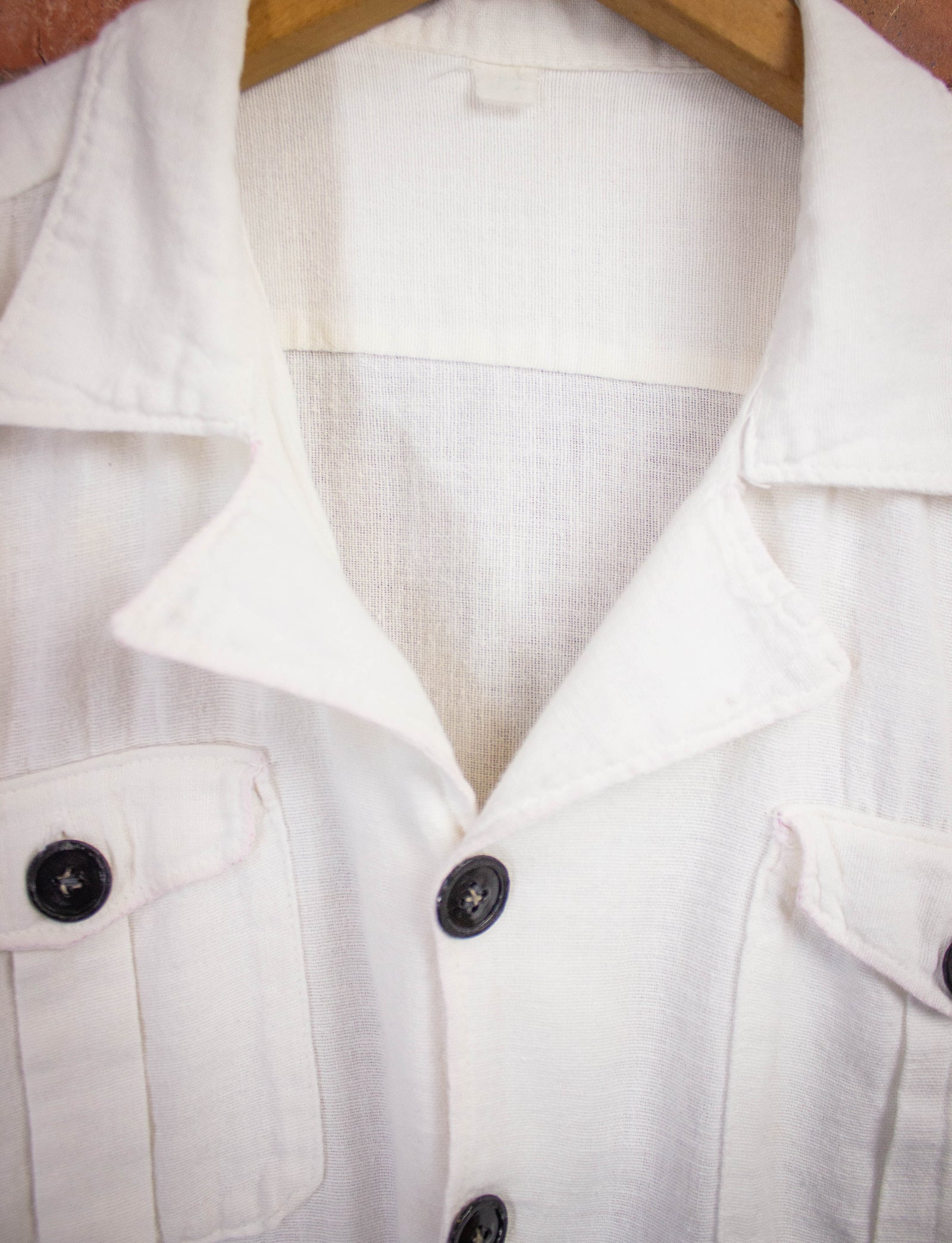 Vintage White Button Up Shirt with Black Buttons Small
