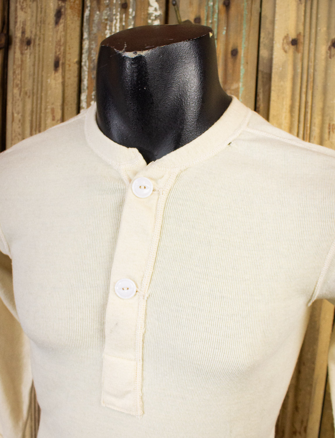 Vintage White Long Sleeve Henley Shirt 50s