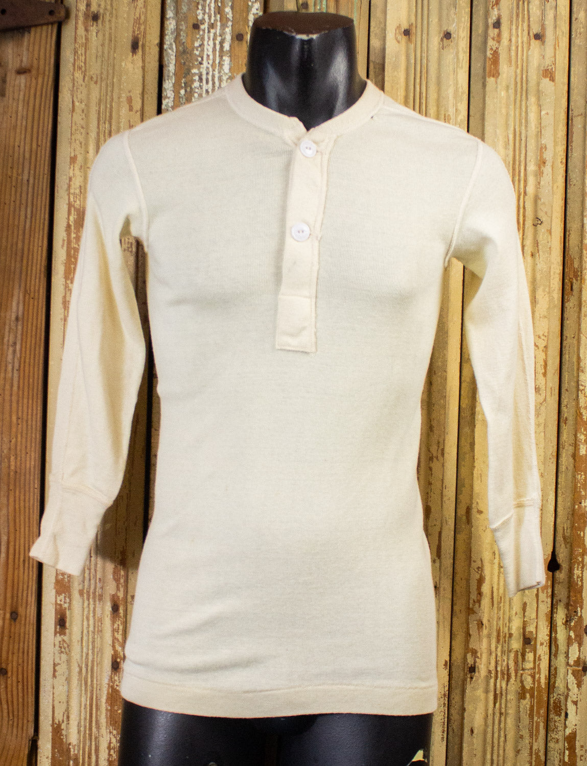 Vintage White Long Sleeve Henley Shirt 50s