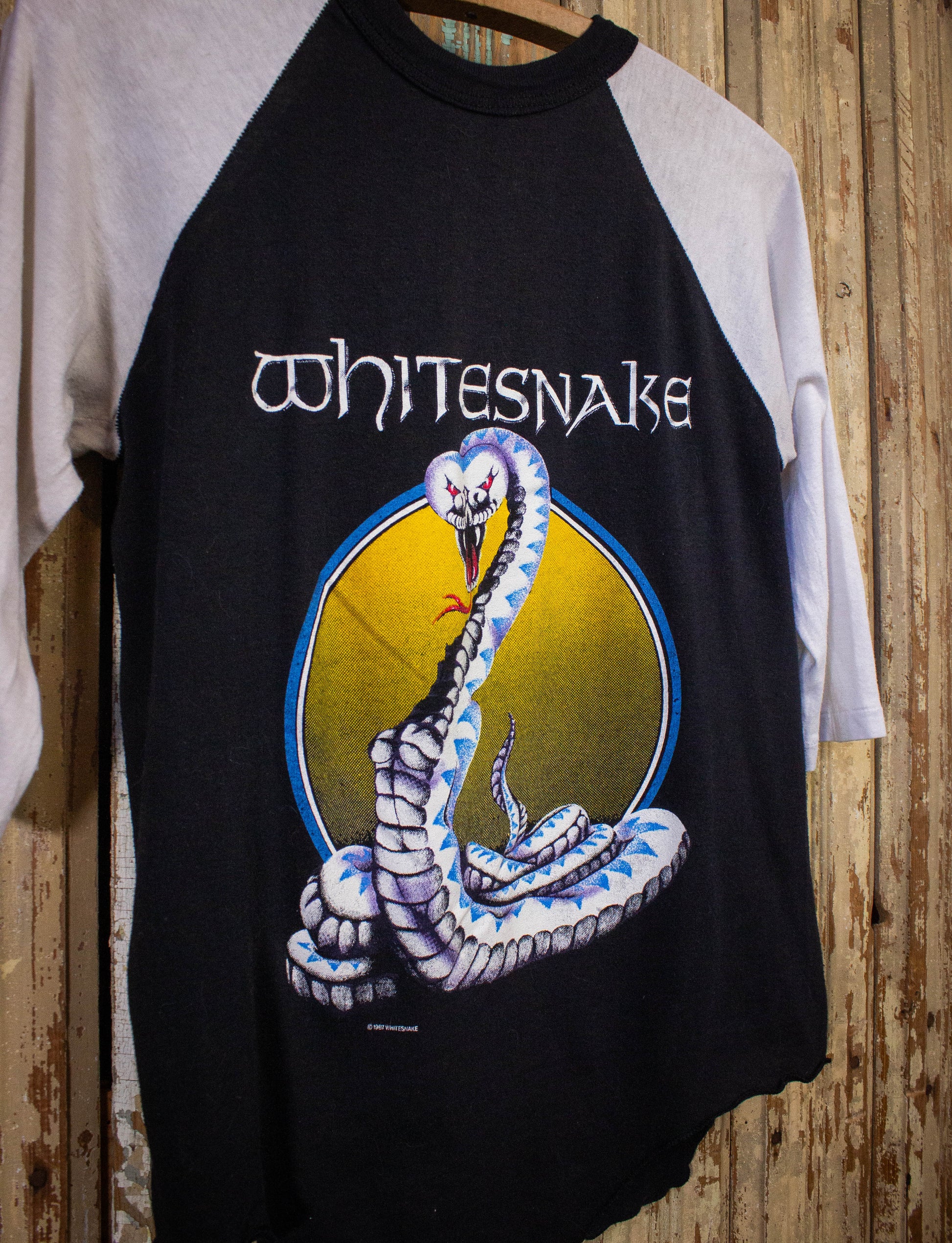 Vintage Whitesnake Tour Raglan Concert T Shirt 1987 White/Black Small