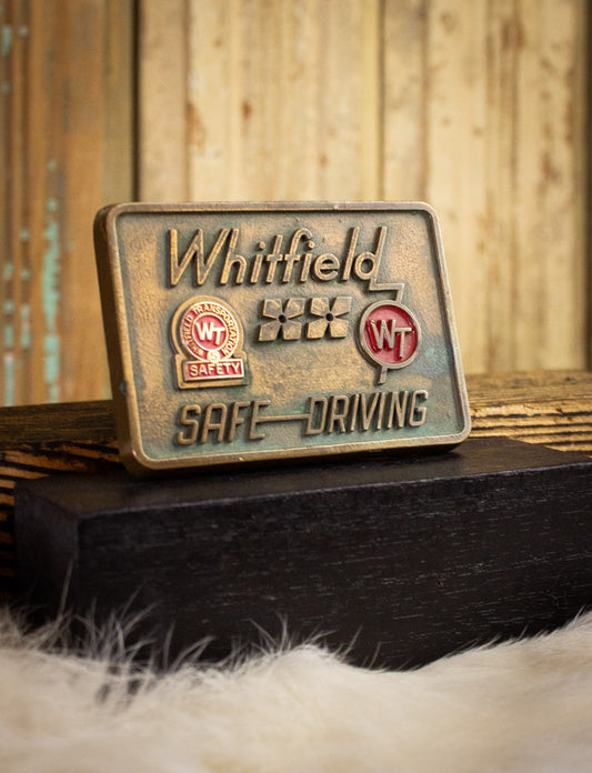 Vintage Whitfield Safe Driving Brass Belt Buckle