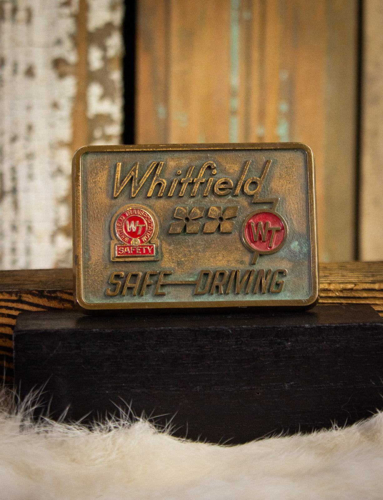 Vintage Whitfield Safe Driving Brass Belt Buckle