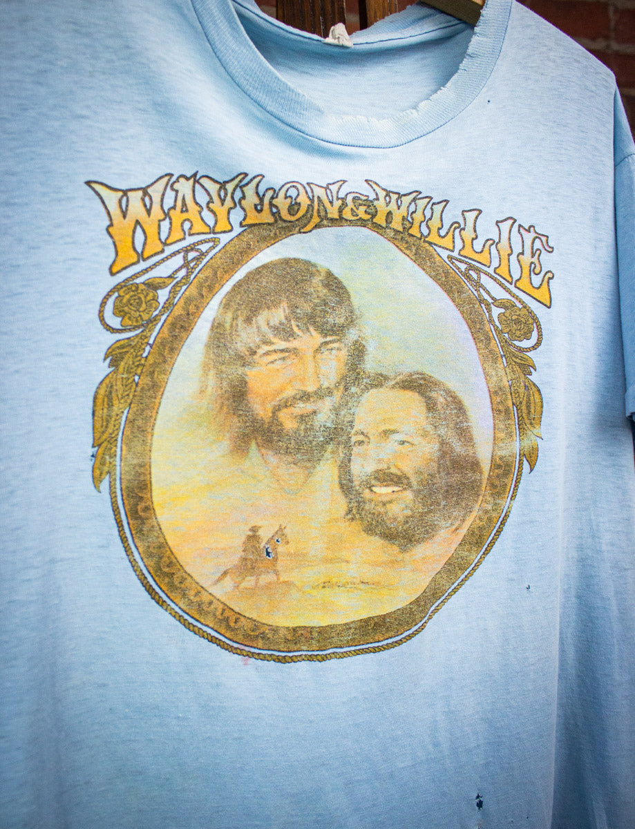 Vintage Waylon and Willie Concert T Shirt 70s Light Blue Large