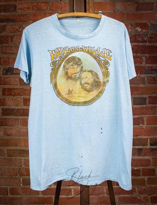 Vintage Waylon and Willie Concert T Shirt 70s Light Blue Large