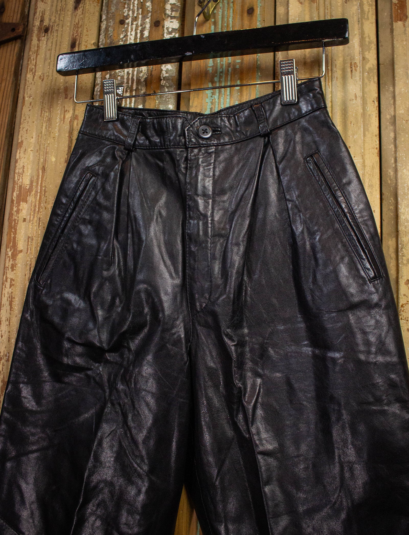 Vintage Wilsons Leather Shorts 80s Black 24w