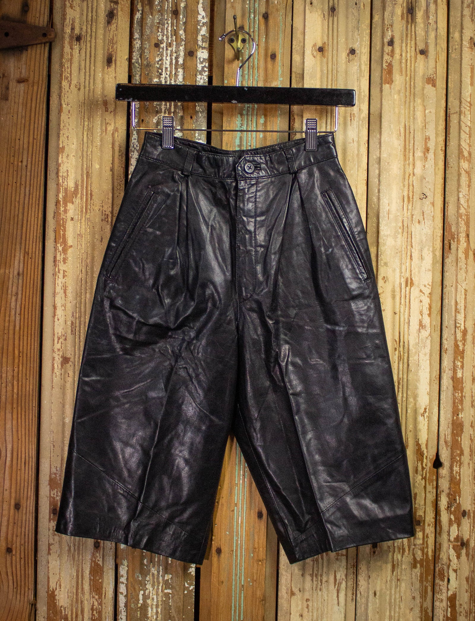 Vintage Wilsons Leather Shorts 80s Black 24w