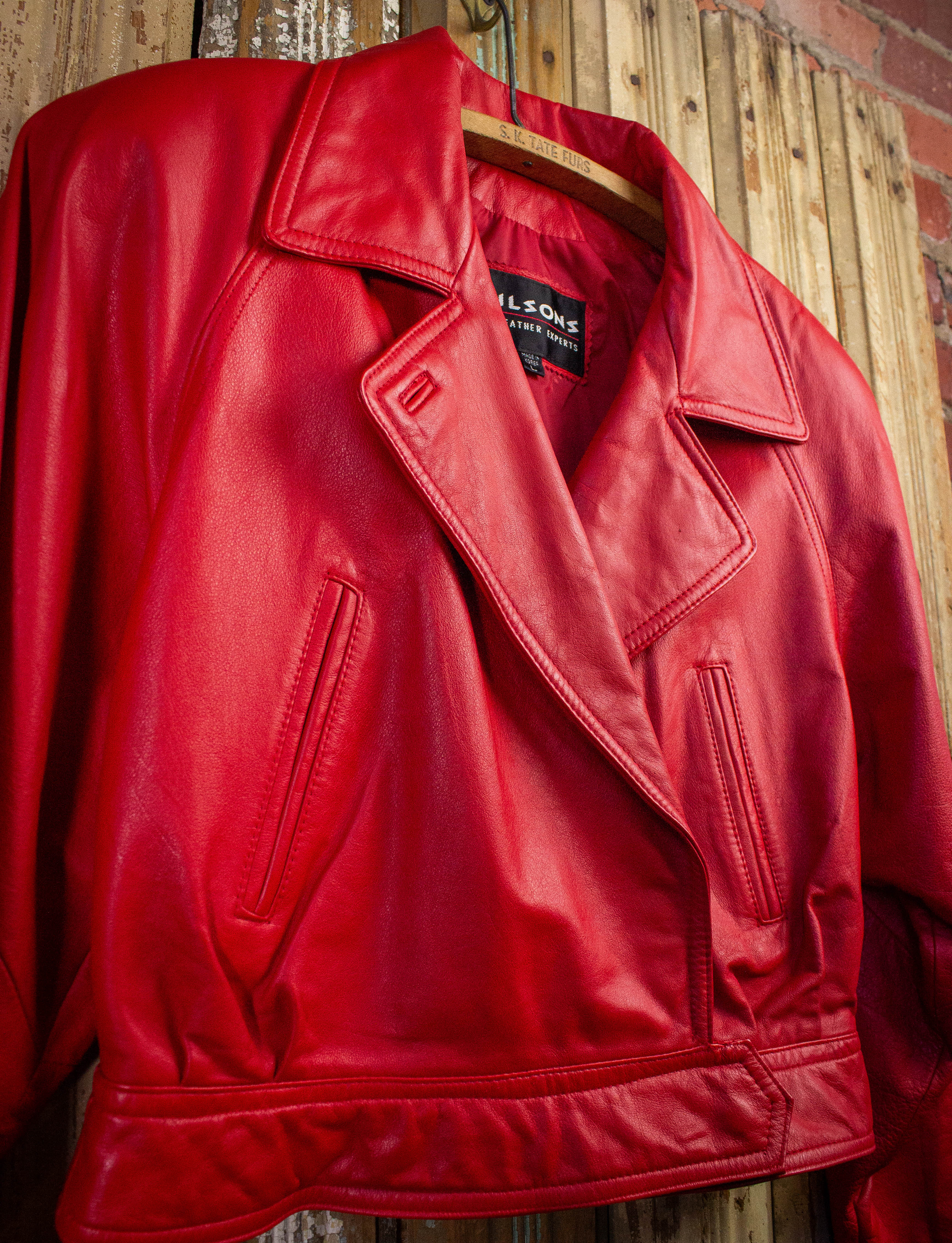 Vintage Wilsons Red Leather Cropped Biker Jacket 90s Large – Black