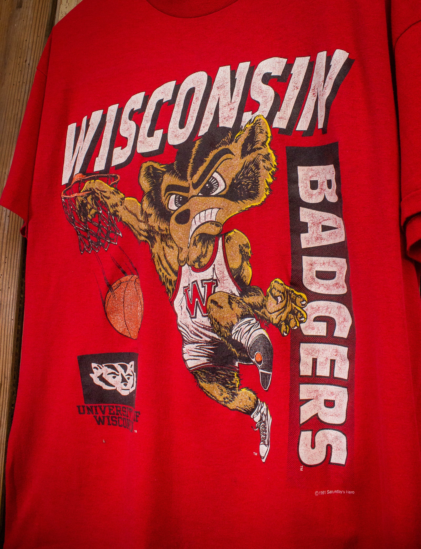 Vintage Wisconsin Badgers Graphic T Shirt 1991 Red XL