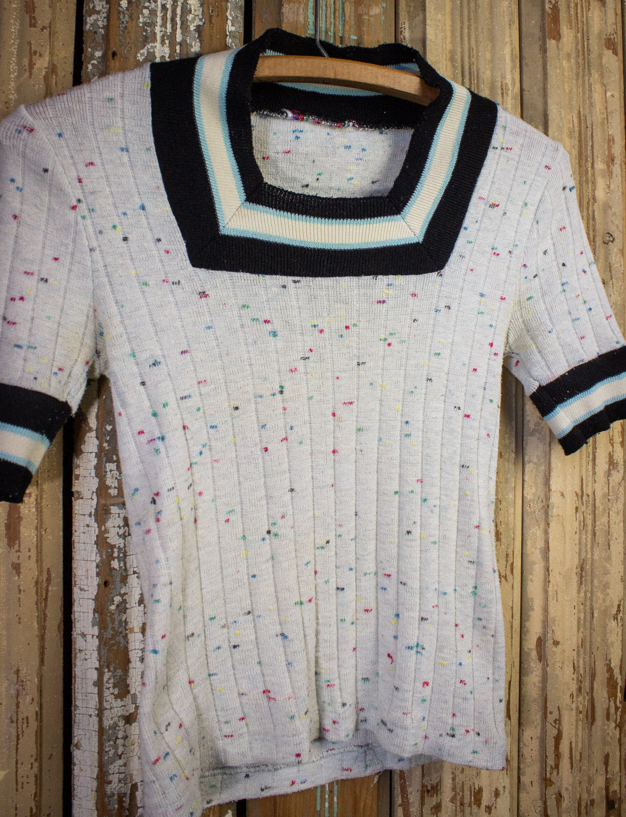 Vintage Women's Dotted Top 70s White XS