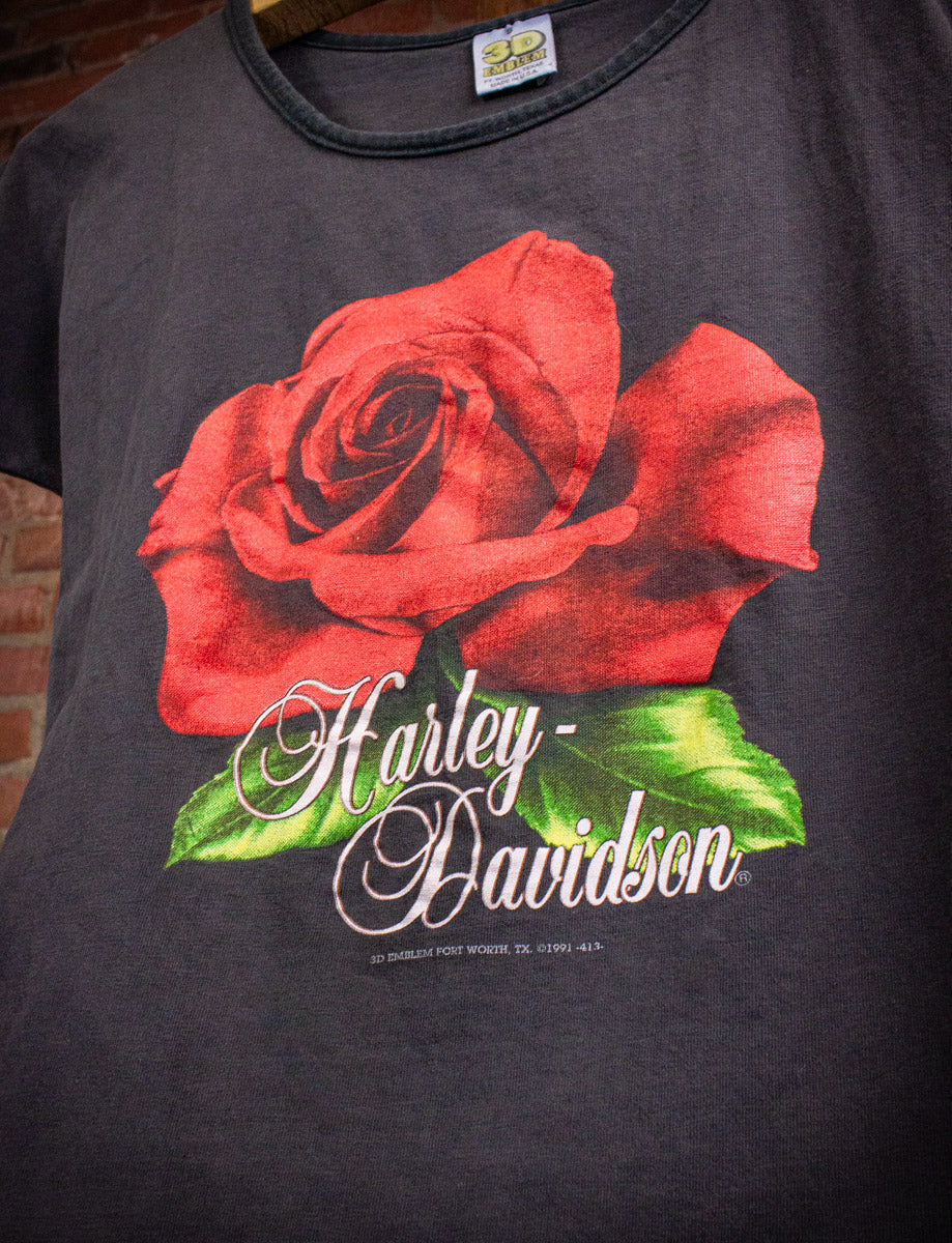 Vintage Women's Harley Davidson Rose Graphic T Shirt 1991 Small