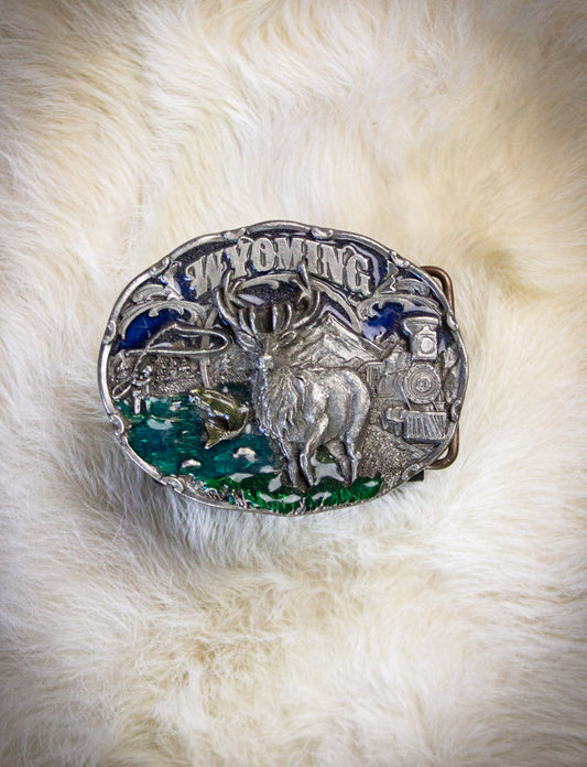 Vintage Wyoming Enamel Belt Buckle 1996
