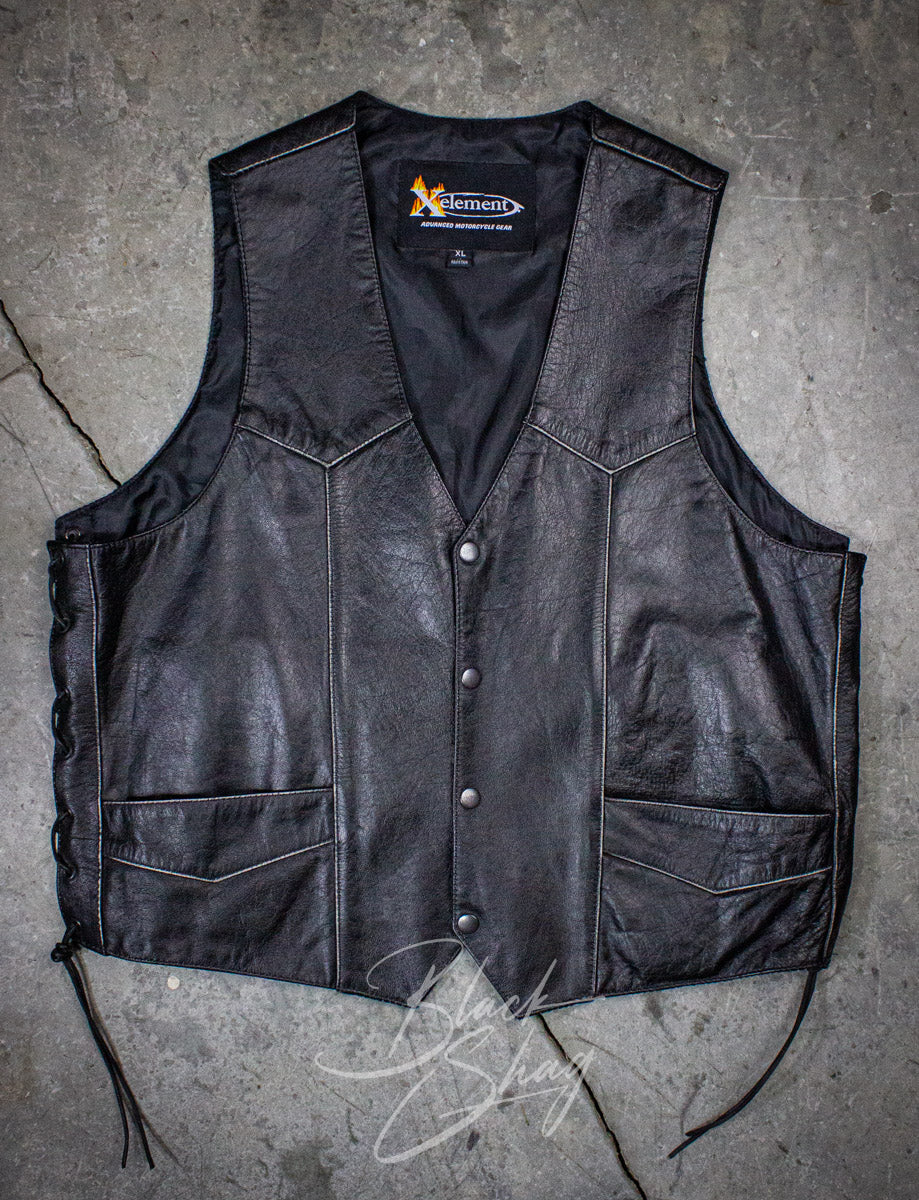 Vintage X Element Skull & Wings Leather Vest XL