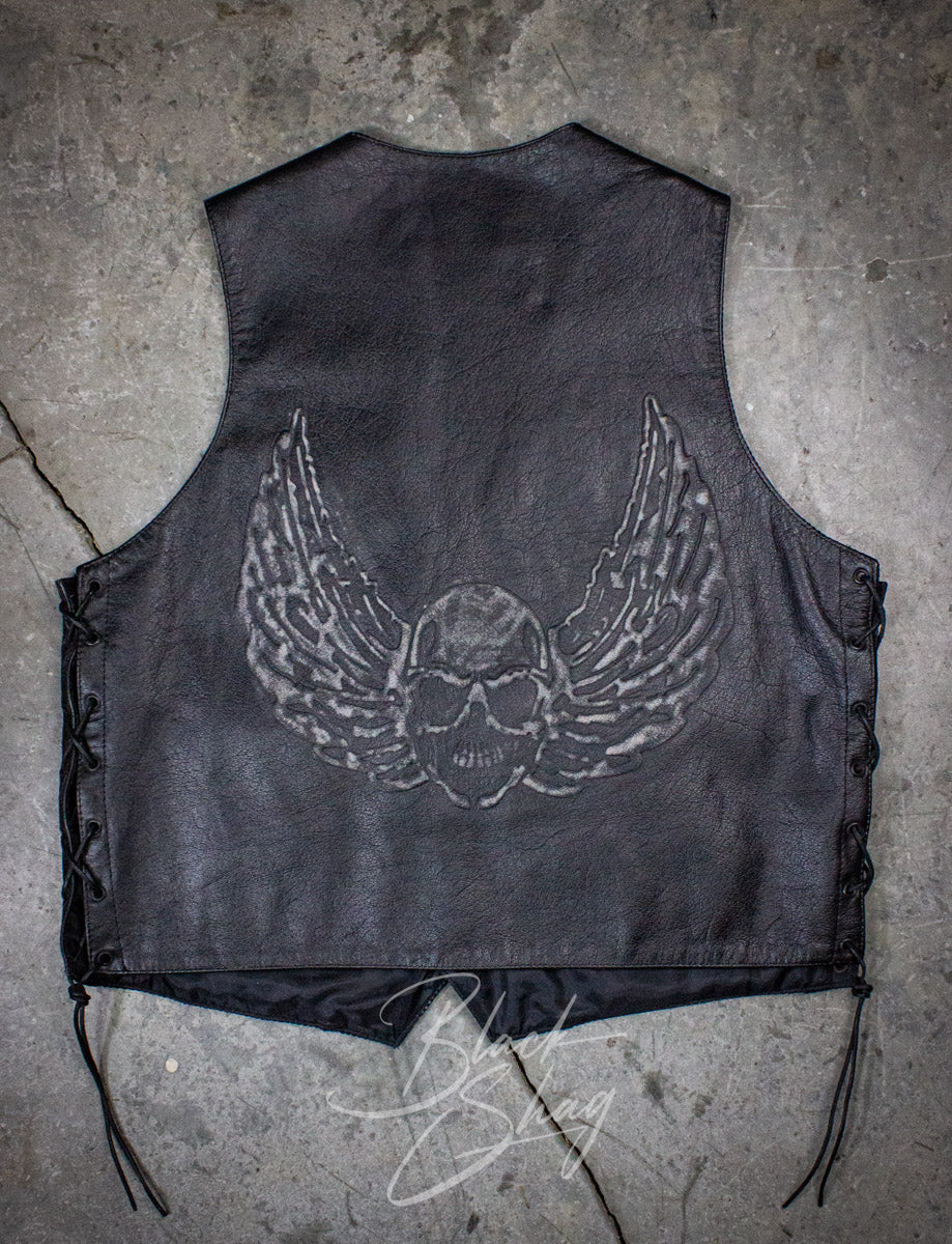 Vintage X Element Skull & Wings Leather Vest XL