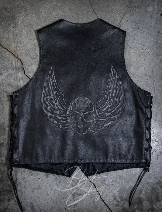 Vintage X Element Skull & Wings Leather Vest XL