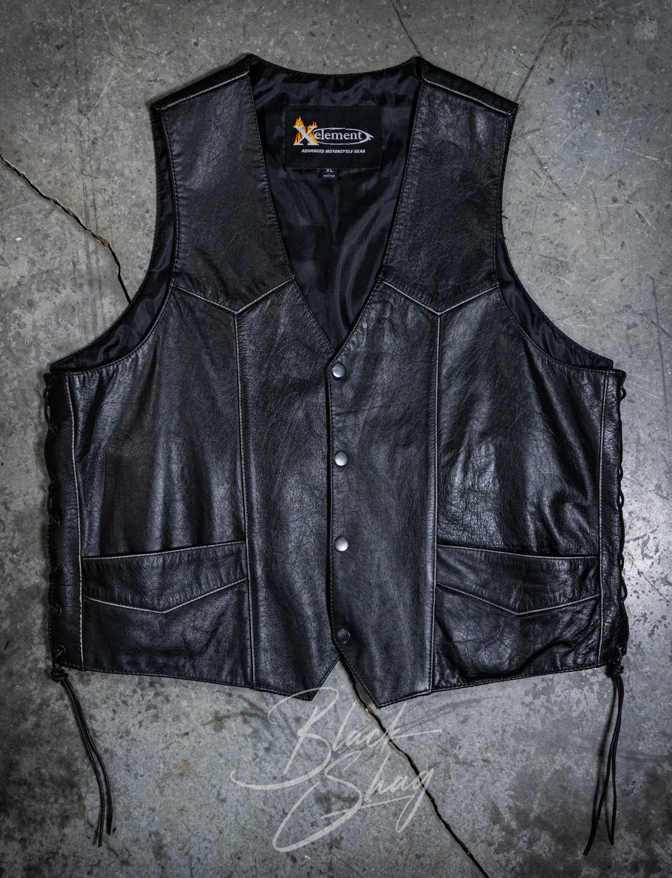 Vintage X Element Skull & Wings Leather Vest XL