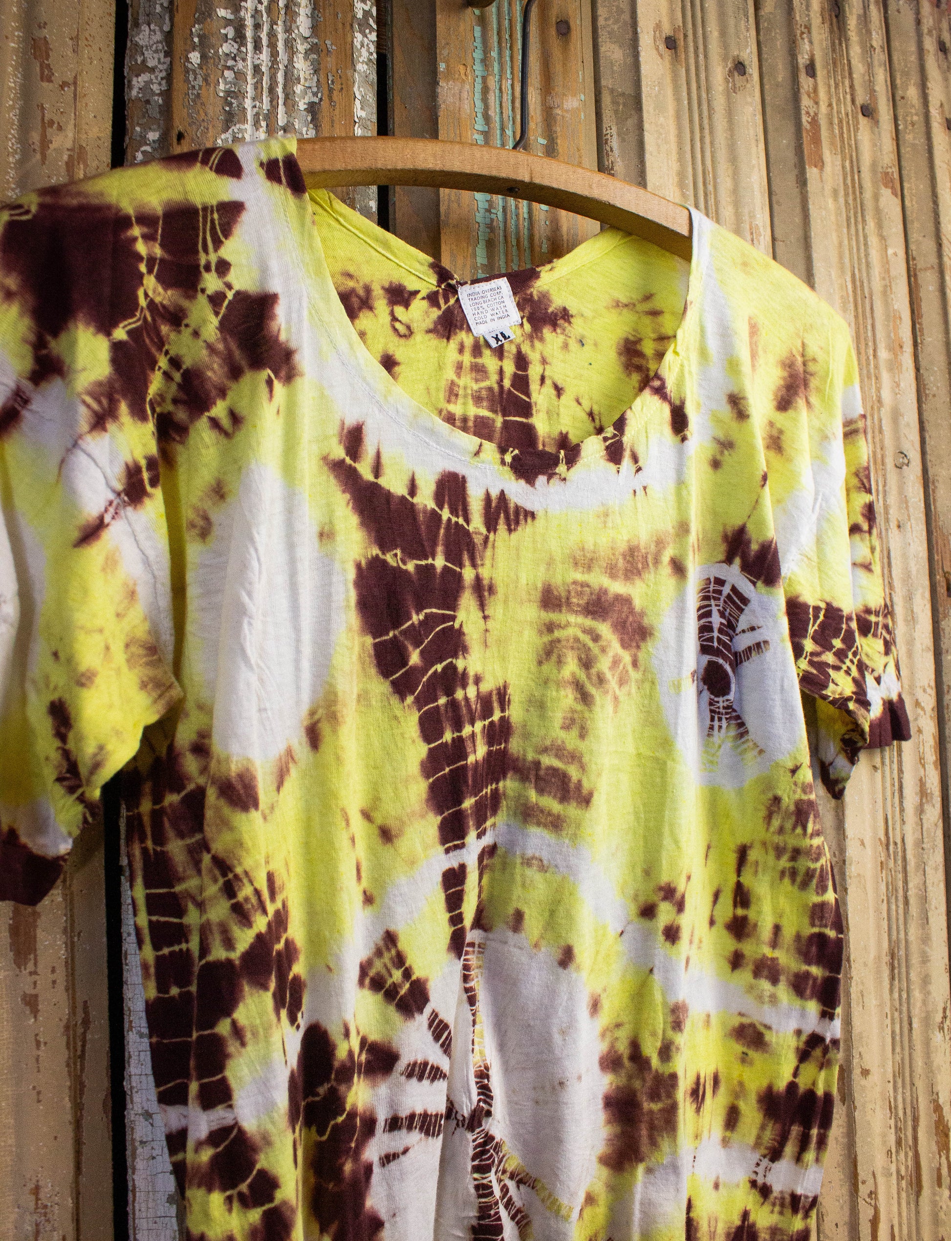 Vintage Yellow and Brown Tie Dye Shirt 70s Small