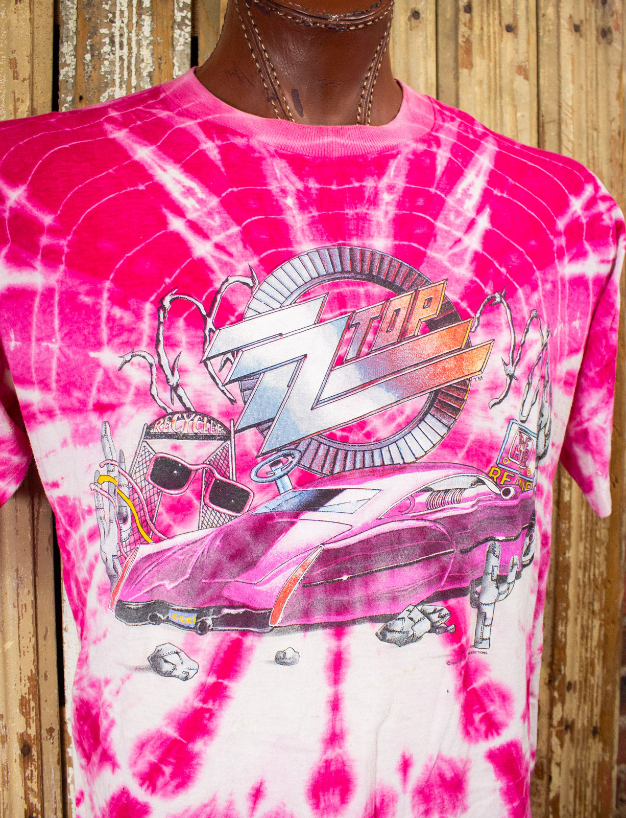 Vintage ZZ Top Recycler Tie Dye Concert T Shirt 1990 Pink XL